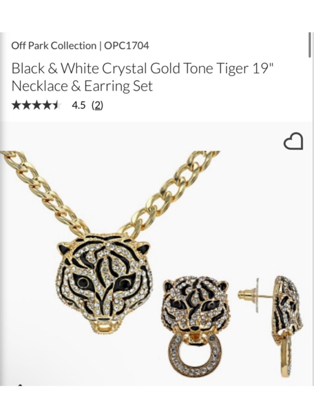 New Off Park Collection Tiger Necklace & Earring Set Gold Black